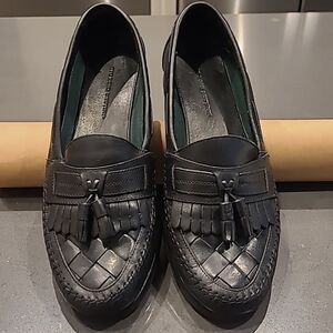 GiorgioBrutini sz 9.5M LeGlove black weaved leather shoes with tassels